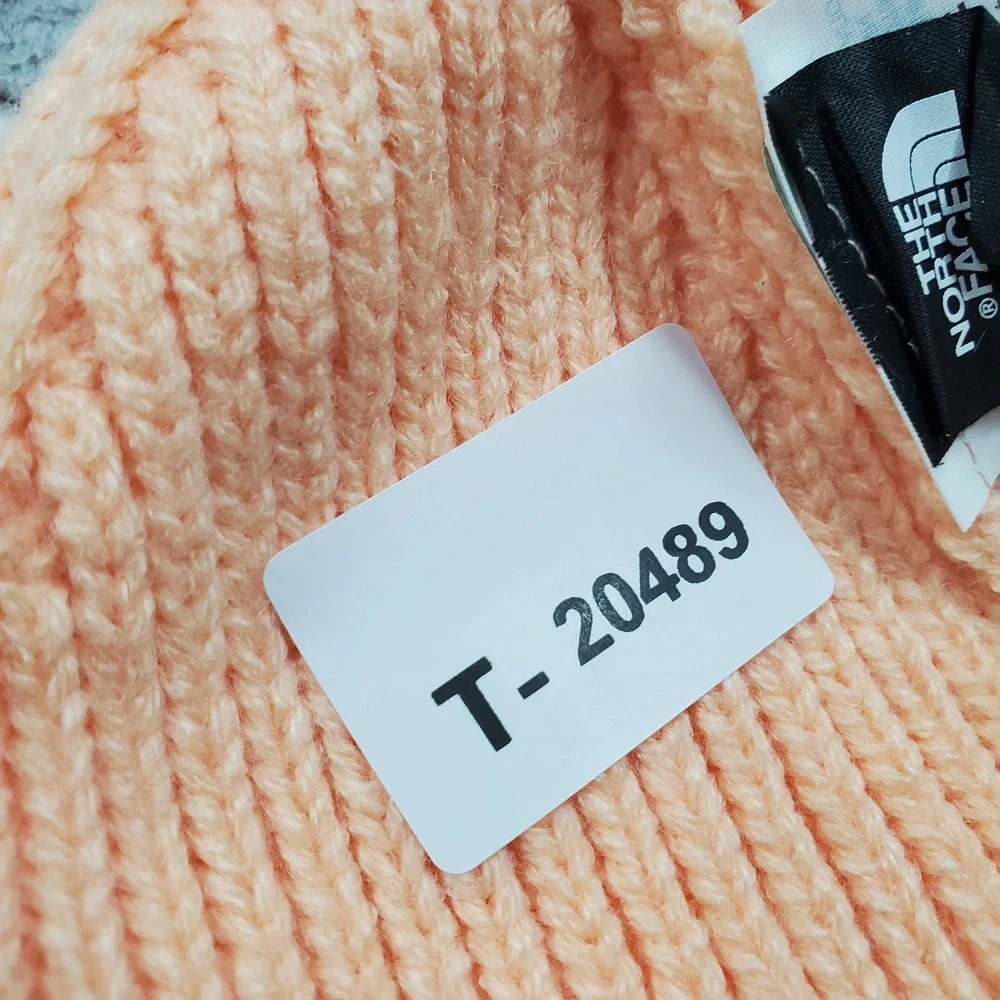 The North Face Unisex Beanie ONE SIZE Peach Knit Cuff Logo Patch